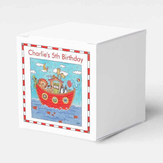 Personalized Noah's Ark Birthday Favor Box (Front Side)