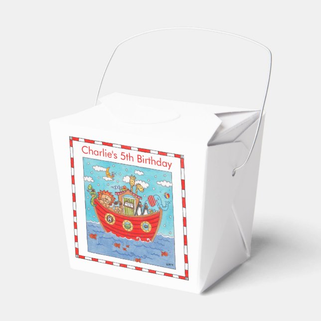 Personalized Noah's Ark Birthday Favor Box (Front Side)