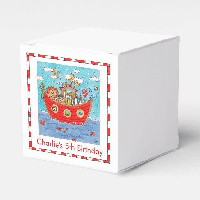 Personalized Noah's Ark Birthday Favor Box (Front Side)