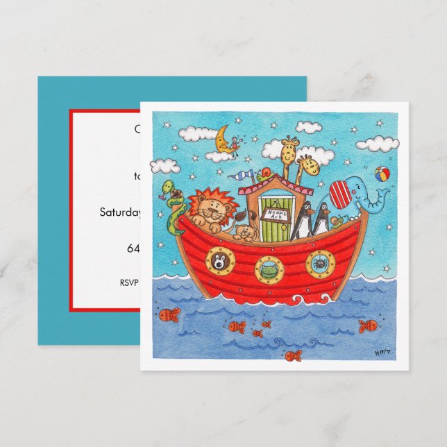 Personalized Noah's Ark Birthday Invitation (Front/Back)