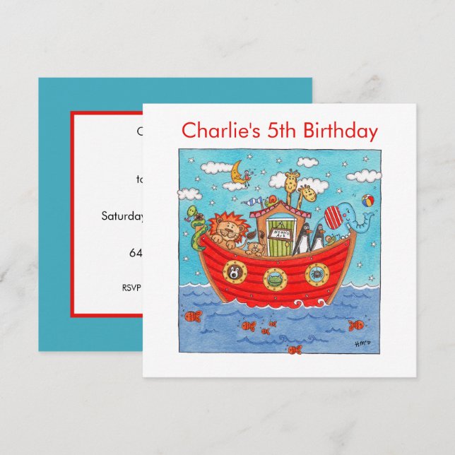 Personalized Noah's Ark Birthday Invitation (Front/Back)