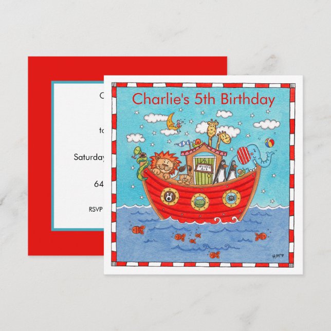 Personalized Noah's Ark Birthday Invitation (Front/Back)