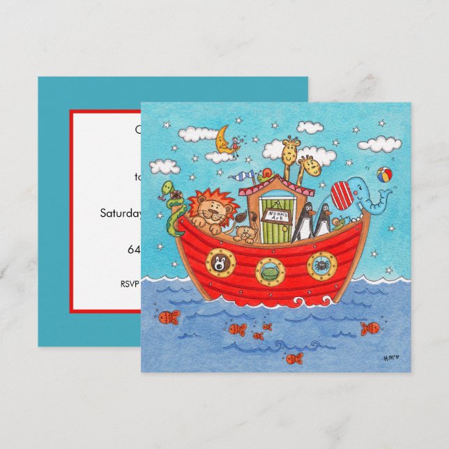 Personalized Noah's Ark Birthday Invitation (Front/Back)