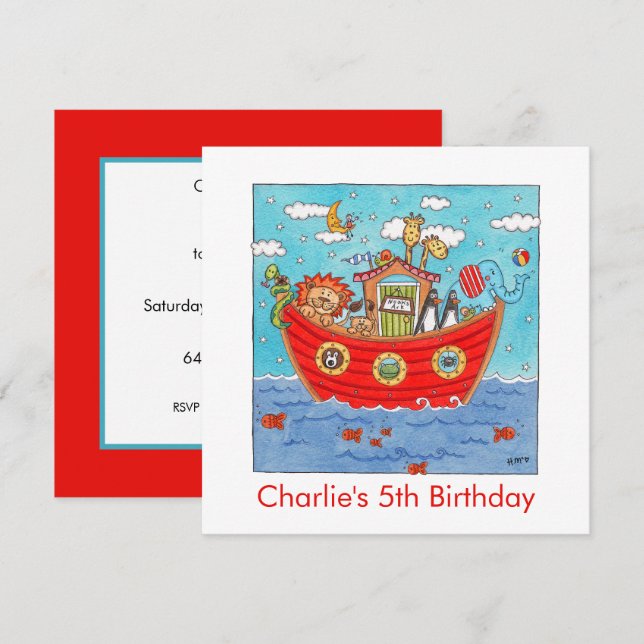 Personalized Noah's Ark Birthday Invitation (Front/Back)
