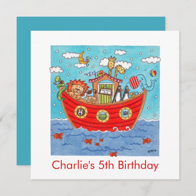 Personalized Noah's Ark Birthday Invitation (Front/Back)