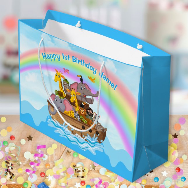 Personalized, Noah's Ark Gift, Bag in 4 Sizes (Noah's Ark Gift Bags. Christian Birthday Party Ideas. Noah's Ark theme birthday party. Noahs Ark)