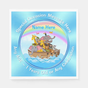 Personalized, Noah's Ark Napkins, Noah's Ark Party Napkin