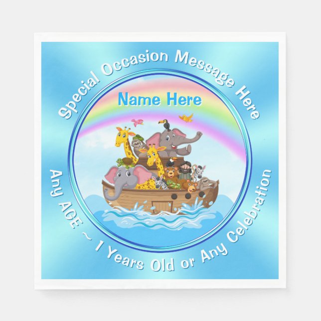 Personalized, Noah's Ark Napkins, Noah's Ark Party Napkin (Front)