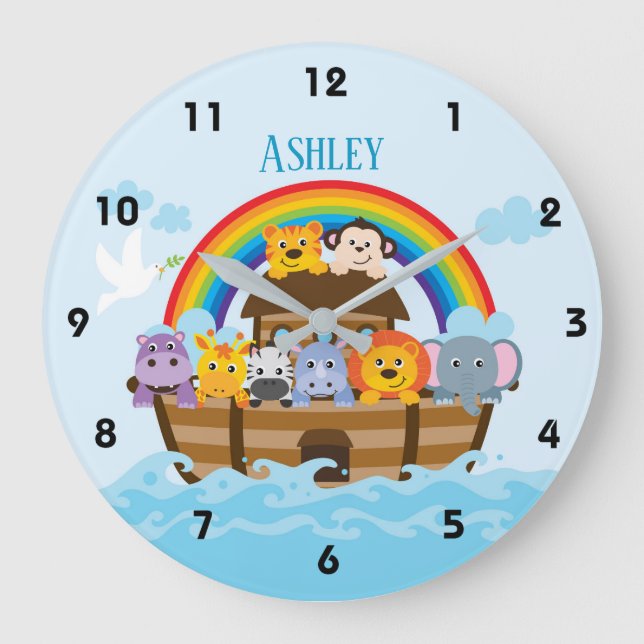 Personalized Noah's Ark Nursery Wall Clock (Front)