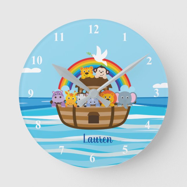 Personalized Noah's Ark Nursery Wall Clock (Front)