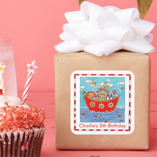 Personalized Noah's Ark Square Sticker (Party)