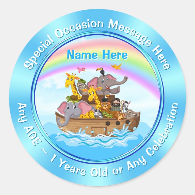 Personalized, Noah's Ark Stickers, Sizes, Shapes Classic Round Sticker (Front)