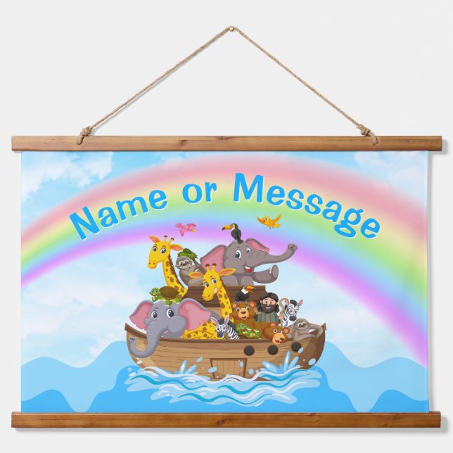 Personalized, Noah's Ark Wall Decor, Baby to Kids Hanging Tapestry (Front)