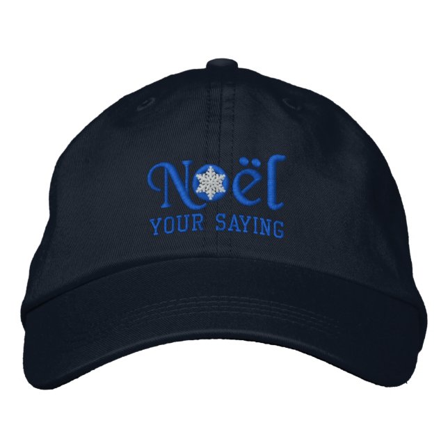 Personalized Noel Snowflake in Blue Embroidered Hat (Front)