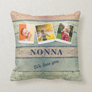 Personalized Nonna Grandchildren 3 Photo Collage Throw Pillow