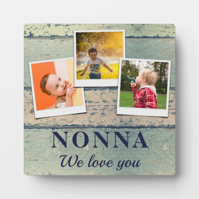 Personalized Nonna Kids Children 3 Photo Collage Plaque (Front)