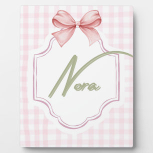 Personalized Nora Baby Girl Nursery Bow&Gingham Plaque