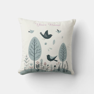 Personalized Nordic Birds & Forest Throw Pillow