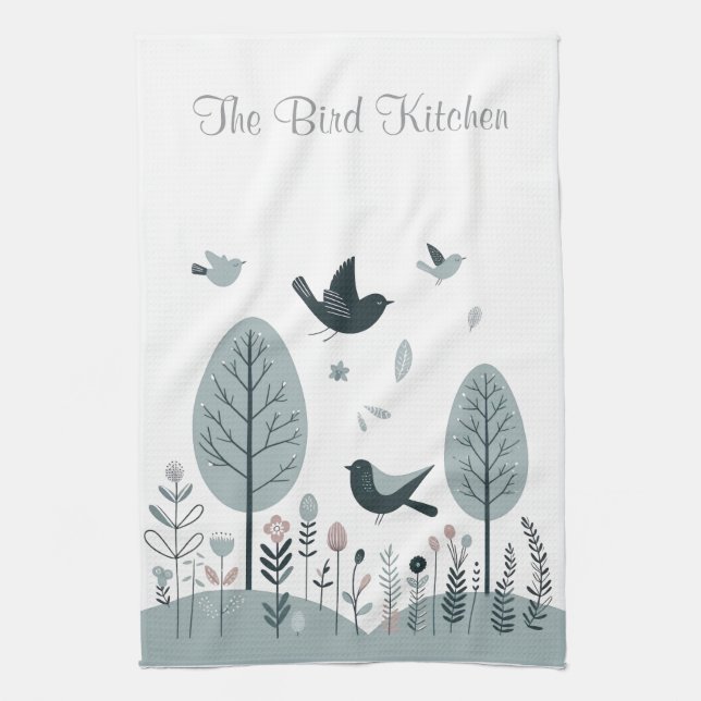 Personalized Nordic Birds Kitchen Towel (Vertical)