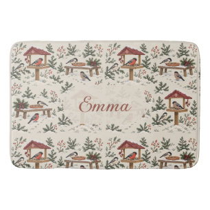 Personalized Nordic Christmas Bird Feeder Scene Bath Mat