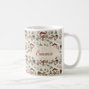 Personalized Nordic Christmas Bird Feeder Scene Coffee Mug