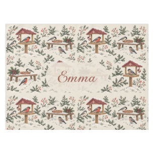 Personalized Nordic Christmas Bird Feeder Scene Tablecloth