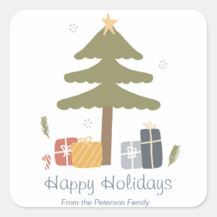 Personalized Nordic Christmas Holiday Flat Card Square Sticker