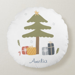Personalized Nordic Christmas Tree Bedroom Round Pillow