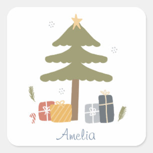 Personalized Nordic Christmas Tree Holiday Square Sticker