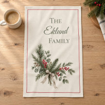 Personalized Nordic Evergreen Family Kitchen Towel