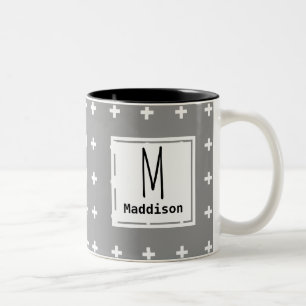 Personalized - Nordic Style White Plus Signs Two-Tone Coffee Mug