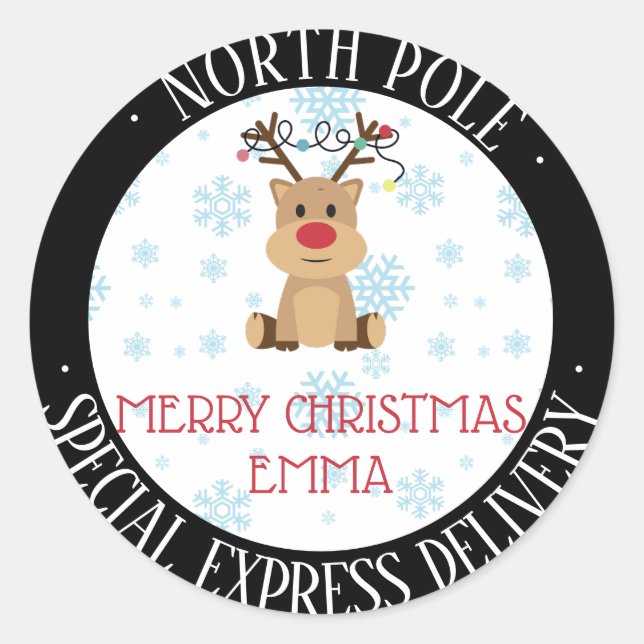 Personalized North Pole Classic Round Sticker (Front)