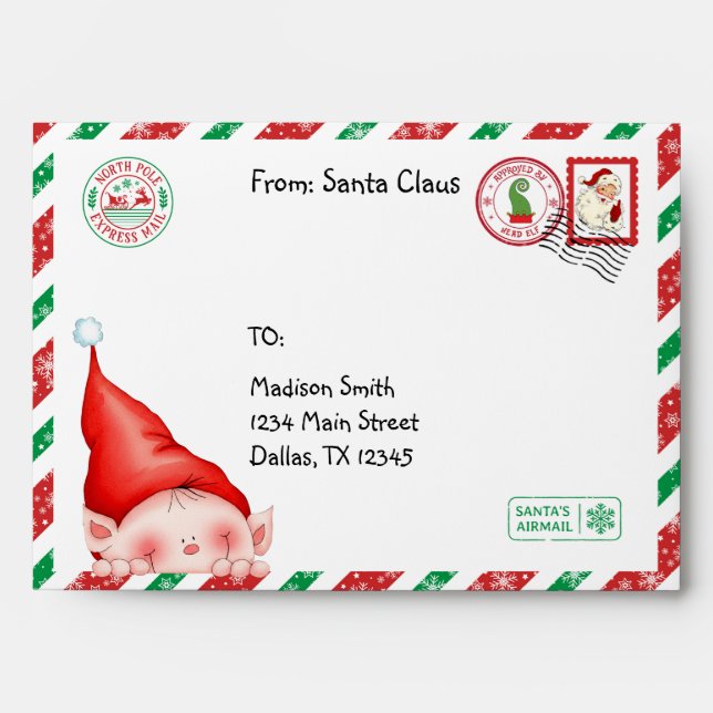 Personalized North Pole Santa Mail Envelope (Front)