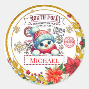 Personalized North Pole Snowman Christmas Gift Classic Round Sticker