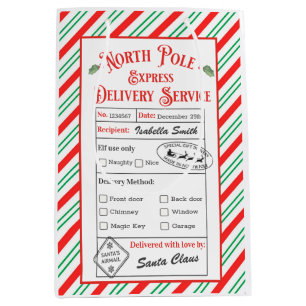 Personalized North Pole Special Delivery Santa Medium Gift Bag