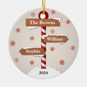 Personalized North Pole with 3 Customizable Signs Ceramic Ornament