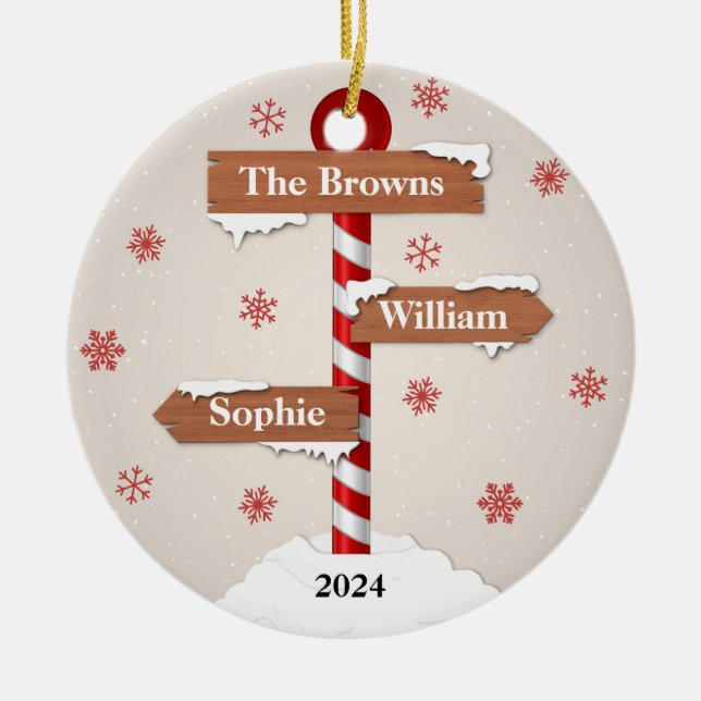 Personalized North Pole with 3 Customizable Signs Ceramic Ornament (Front)