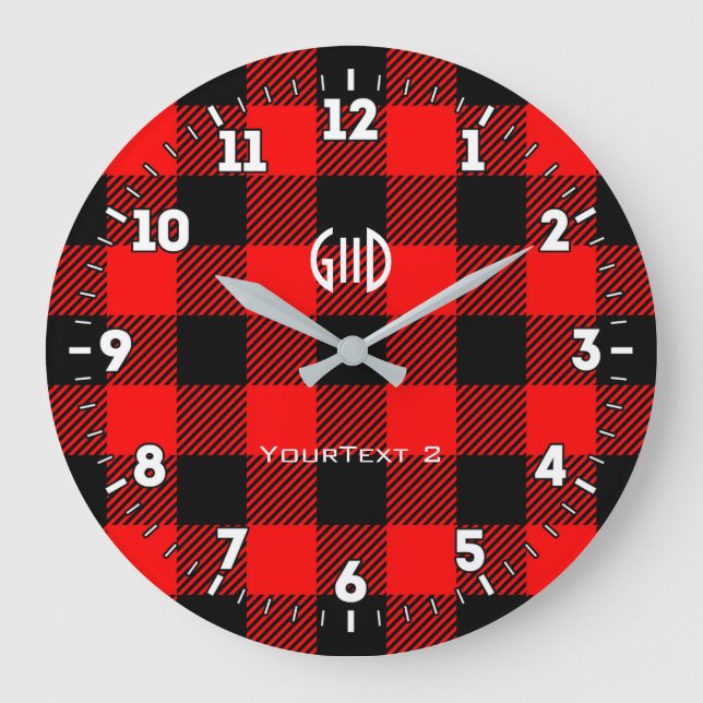 Personalized Northern Spirit Buffalo Check Plaid Large Clock (Front)