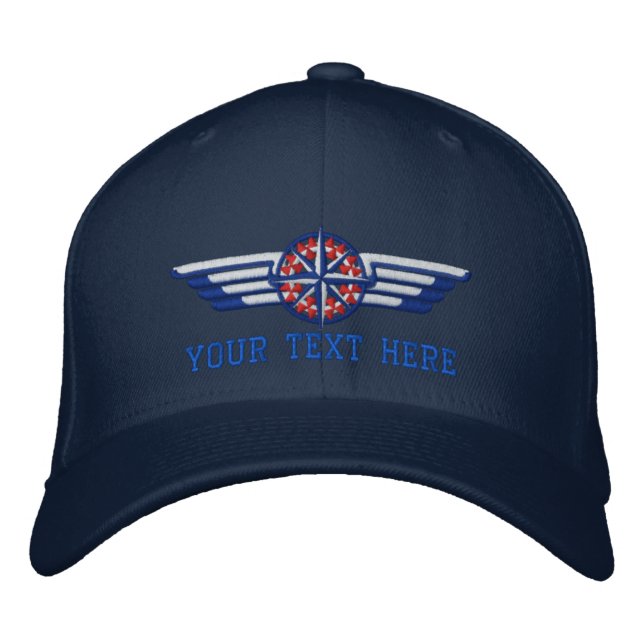 Personalized Northern Star Compass Pilot Wings Embroidered Hat (Front)