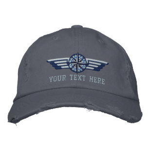 Personalized Northern Star Compass Pilot Wings Embroidered Hat