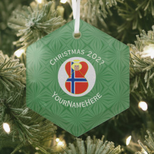 Personalized Norwegian Angel Christmas Flag Glass Ornament