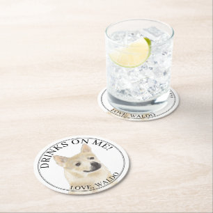 Personalized Norwegian Buhund Dog Wedding Round Paper Coaster