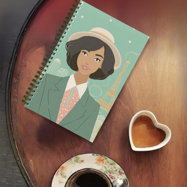 Personalized "Nostalgic For Paris" Journal (Green "Nostalgic for Paris Journal" featuring a vintage woman in front of the Eiffel Tower.)