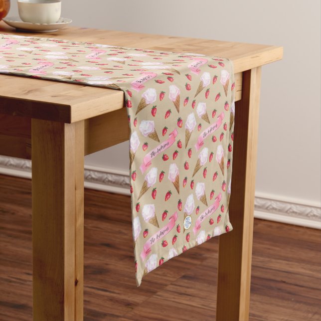 Personalized Nostalgic Ice Cream Parlour Hand-Draw Long Table Runner (In Situ)