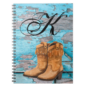 Personalized Note Book Blue Wood Barn Door Boots C