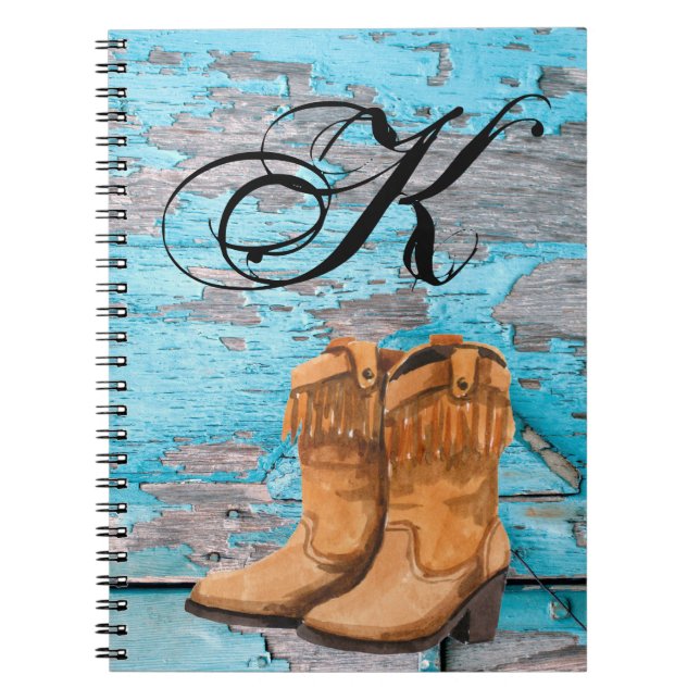 Personalized Note Book Blue Wood Barn Door Boots C (Front)
