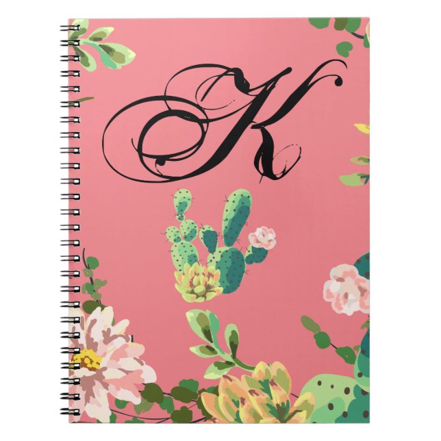 Personalized Note Book Bohemian Cactus Succulents (Front)