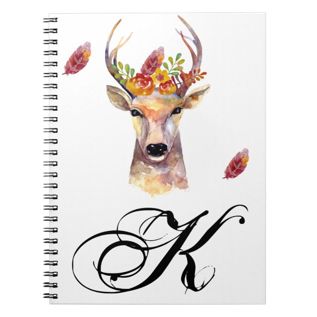 Personalized Note Book boho deer Buck head Brownin (Front)