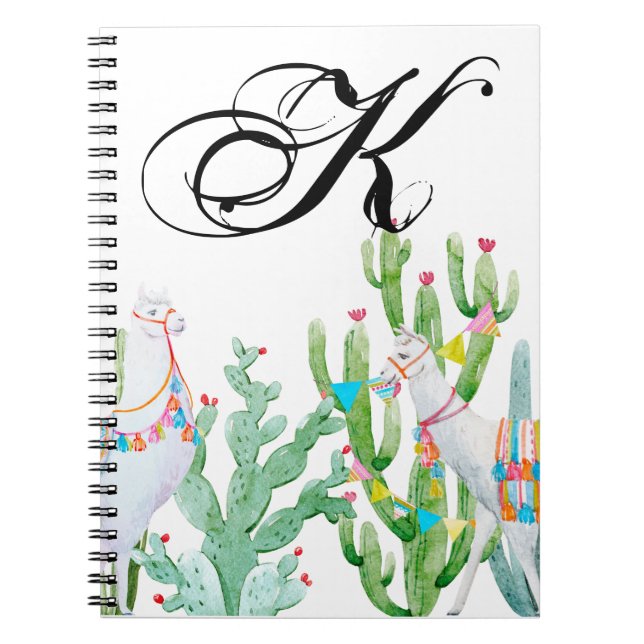 Personalized Note Book Boho Llama Bohemian Cacti D (Front)