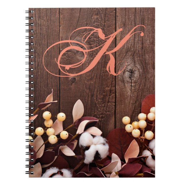 Personalized Note Book Cotton Branch on Dark Wood (Front)